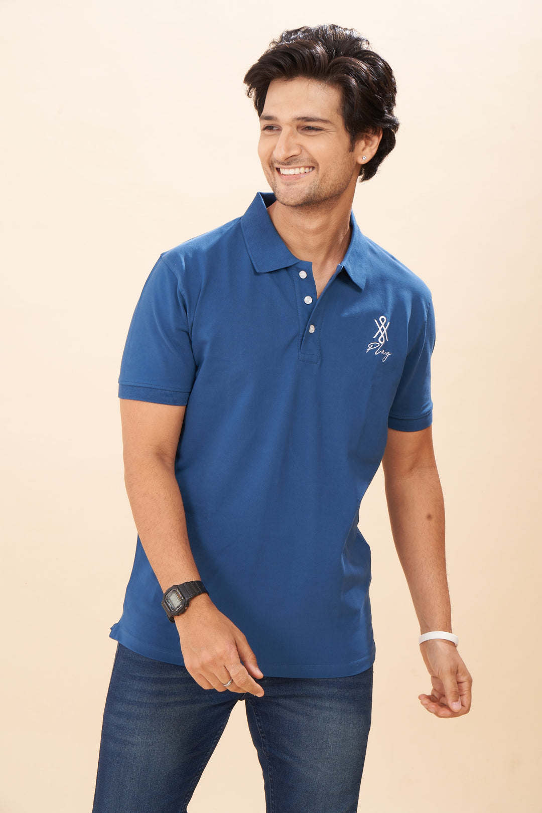 MEN SOLID REGULAR FIT POLO T-SHIRT - BLUE