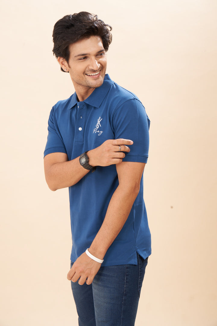 MEN SOLID REGULAR FIT POLO T-SHIRT - BLUE
