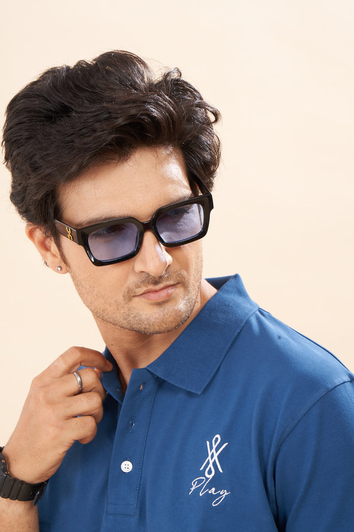 MEN SOLID REGULAR FIT POLO T-SHIRT - BLUE